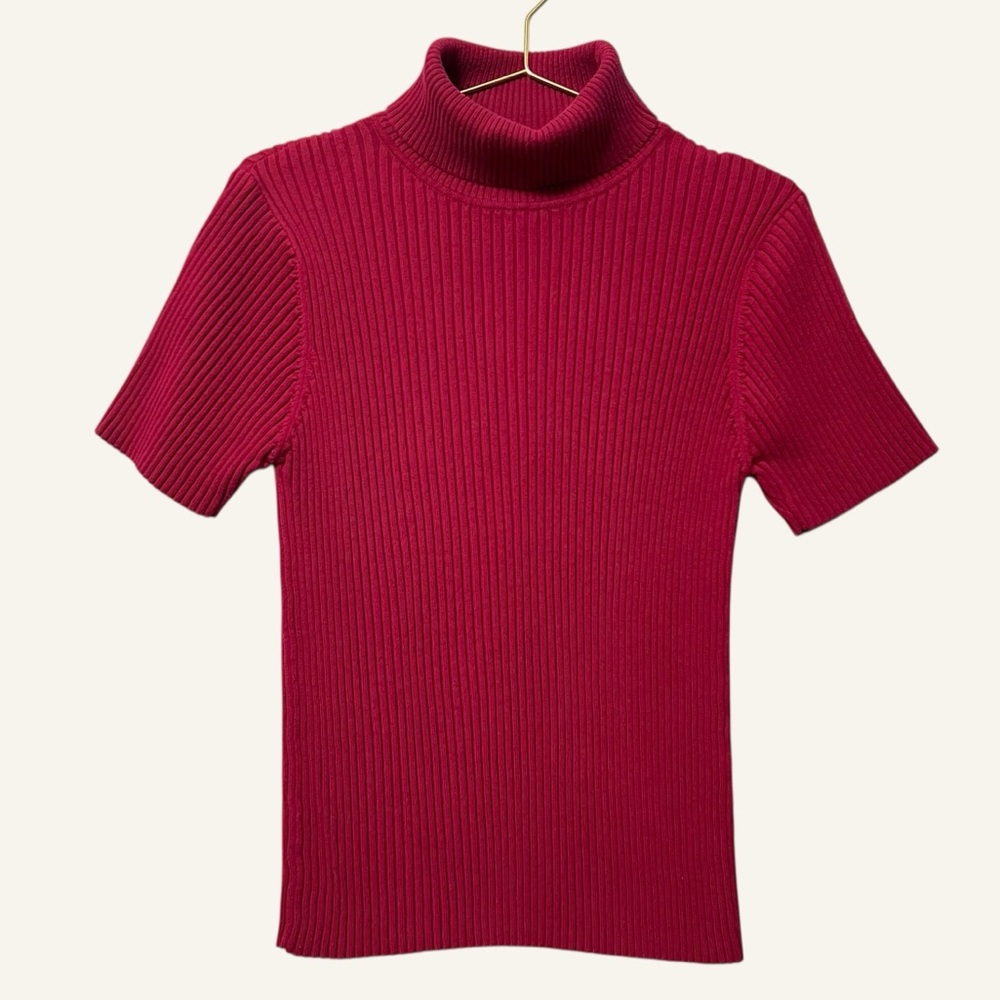 Madison Studio Vintage Ribbed Turtleneck Sweater Size XL Dark Red Short Sleeve